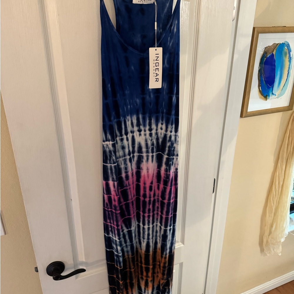 Ingear Blue and Pink Tie-Dye Maxi Slip Dress